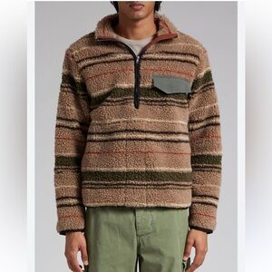 Ranra Thjorsar Stripe Fleece Half Zip Pullover in Stripy Brown sz XS